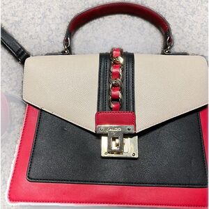Aldo- Crossbody Purse in Red, black, cream and gold
